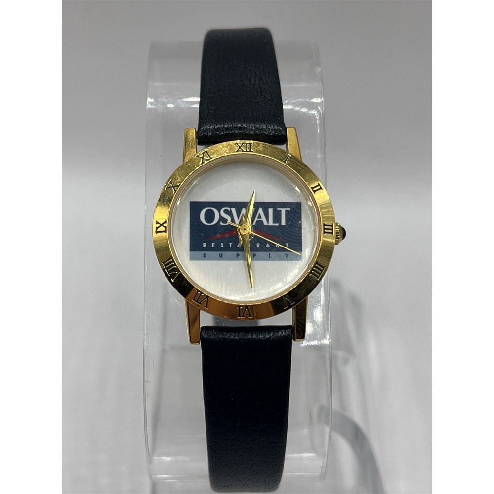 Oswalt Restaurant Supply Women's Quartz Watch Black Leather Band- New Battery